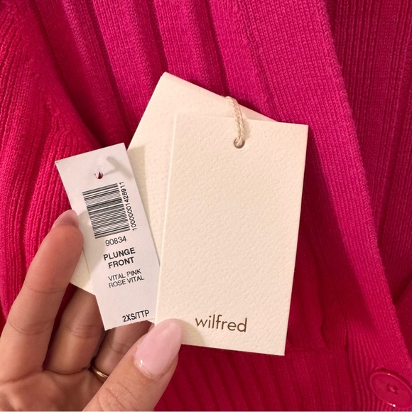 NWT Wilfred Artizia Plunge Front Wool Cardigan Sweater in "Vital Pink" Sz XXS - Picture 11 of 13
